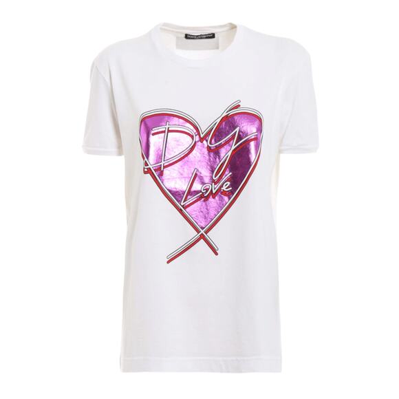 DOLCE & GABBANA White Metallic Heart T-shirt IT42 - Picture 1 of 14